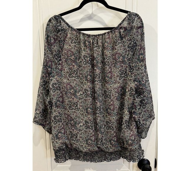 Roz & Ali 3xl Paisley Peasant Blouse EUC Boho Smocked Hem Workwear Versatile - Picture 2 of 6